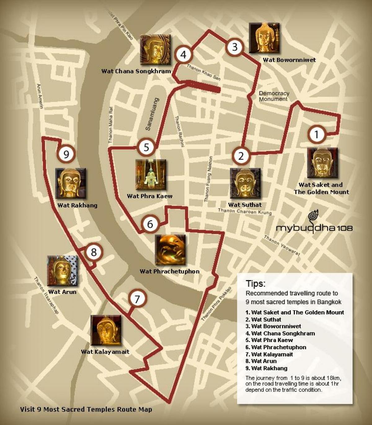 mappa di bangkok visita al tempio